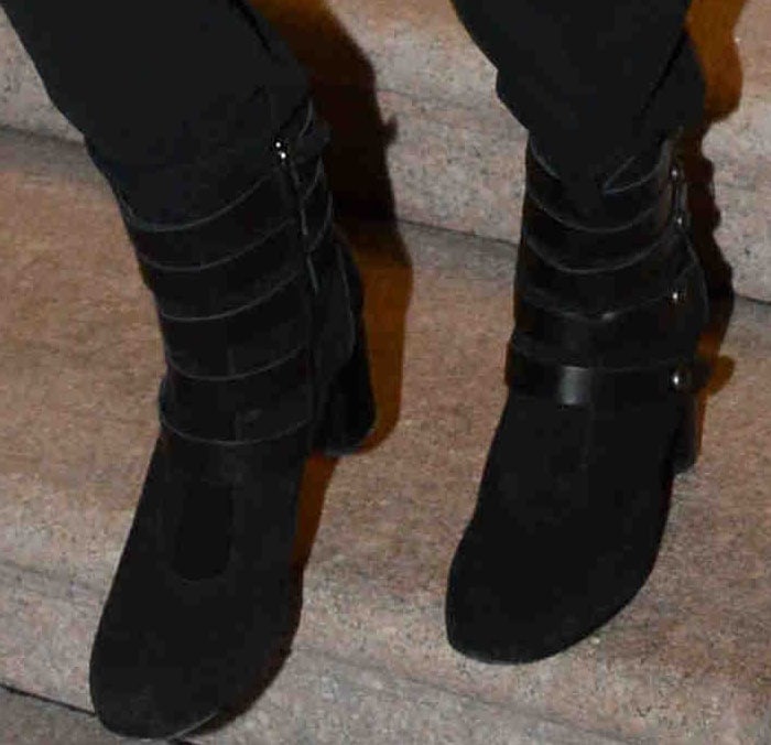 Cara Delevingne's Mango buckled suede boots