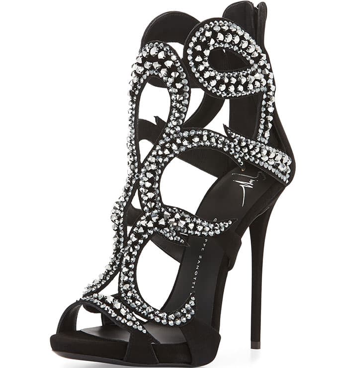 Giuseppe Zanotti Beaded Swirl Cutout Suede Sandals