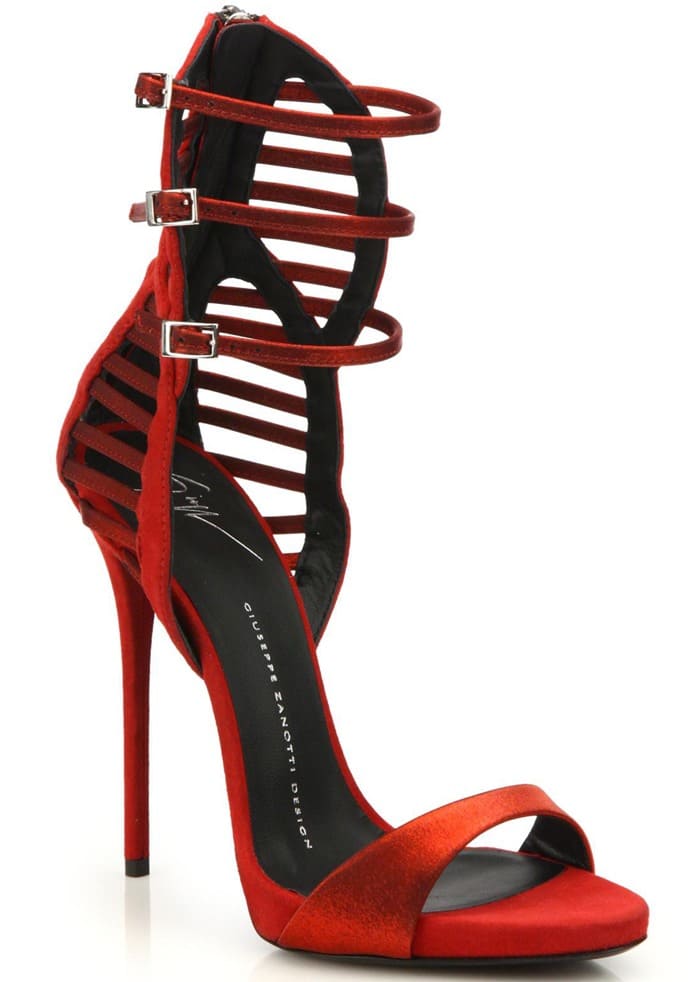 Giuseppe Zanotti Red Suede Satin Cage Sandals