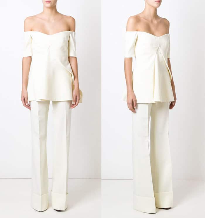 The Stella McCartney "Dakota" trousers, shown here as part of a complete off-the-shoulder ensemble
