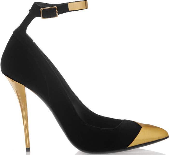Balmain "Liliea" Metallic Leather-Trimmed Velvet Pumps