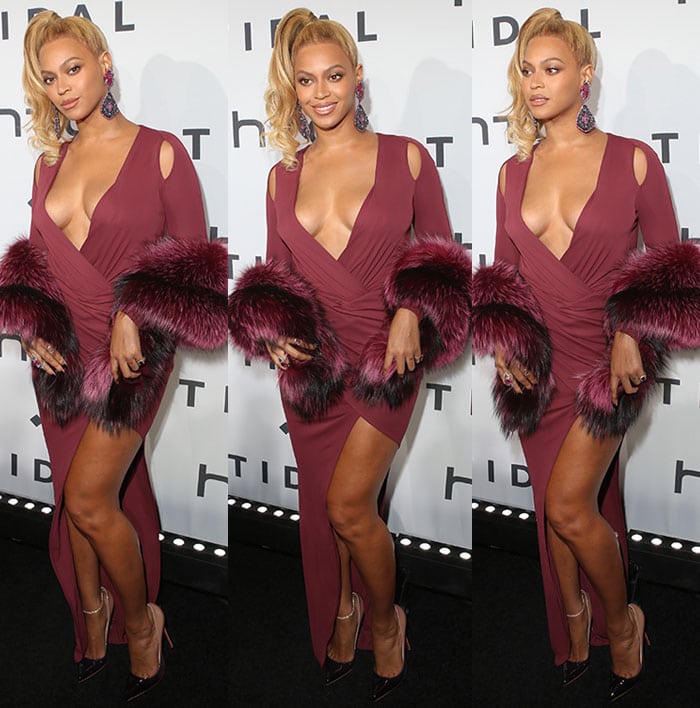 The black and nude degrade finish of Beyoncé’s Christian Louboutin Pigalle Follies pumps creates a seamless transition against her skin tone, visually elongating her legs and enhancing her already statuesque 5ft 6 (167.6 cm) frame