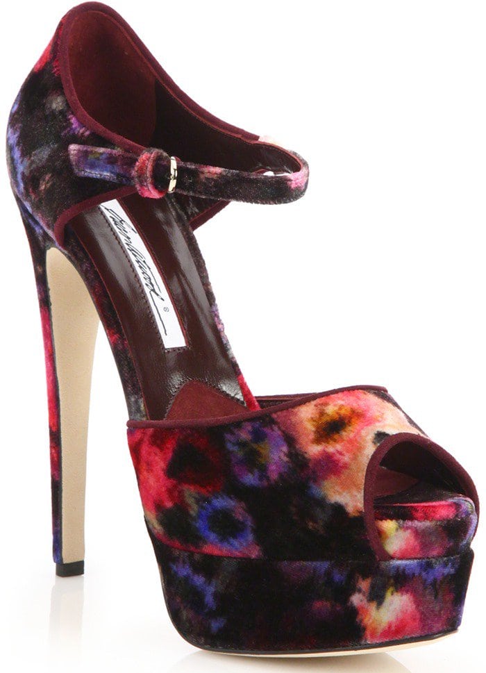 Brian Atwood Purple Tribeca Floral-print Velvet Platform Sandals