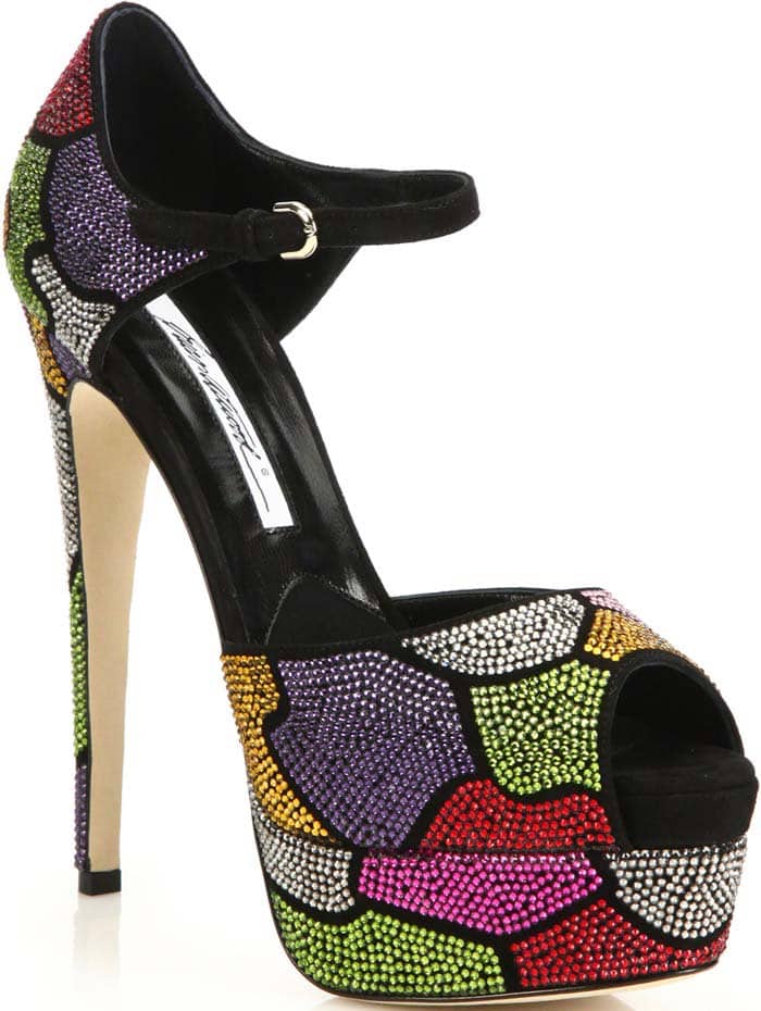 Brian Atwood "Tribeca" Suede Swarovski Crystal Camouflage Platform Sandals