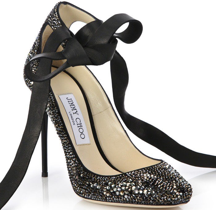 Jimmy Choo Silver Rosana Swarovski Crystal Leather Ankle Tie Pumps