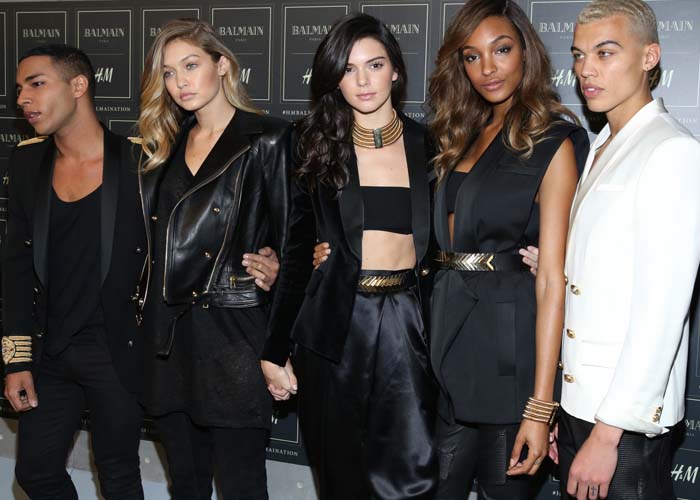 Jourdan Dunn, Kendall Jenner, Olivier Rousteing, Dudley O'Shaughnessy, and Gigi Hadid