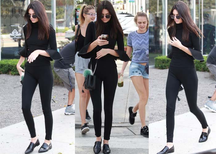 Kendall Jenner in a top by David Koma and Camilla and Marc loafers