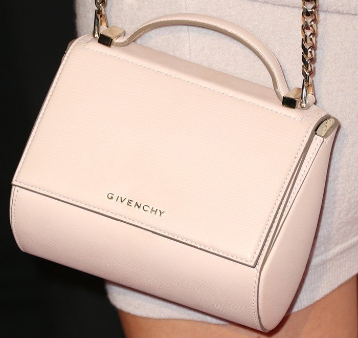 Kylie Jenner toting a nude "Pandora" mini leather shoulder bag from Givenchy
