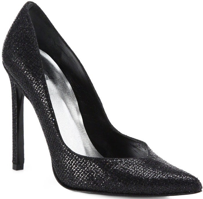 Stuart Weitzman Black Venus Glittered Point-Toe Pumps