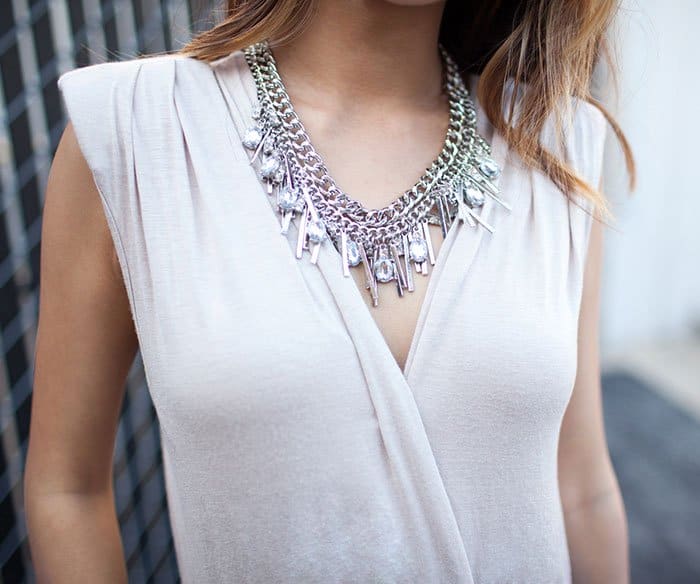 Atsuna Matsui shows off her beautiful silver chain necklace with crystals