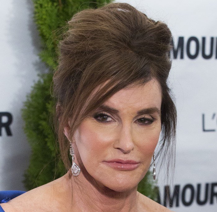 Caitlyn Jenner looked elegant with a voluminous updo, diamond drop earrings, and soft glam makeup