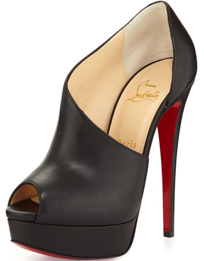 Christian Louboutin Verita black leather asymmetrical peep-toe platform bootie with red sole