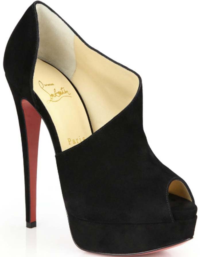Christian Louboutin Verita black suede asymmetrical cutout peep-toe platform bootie with red sole