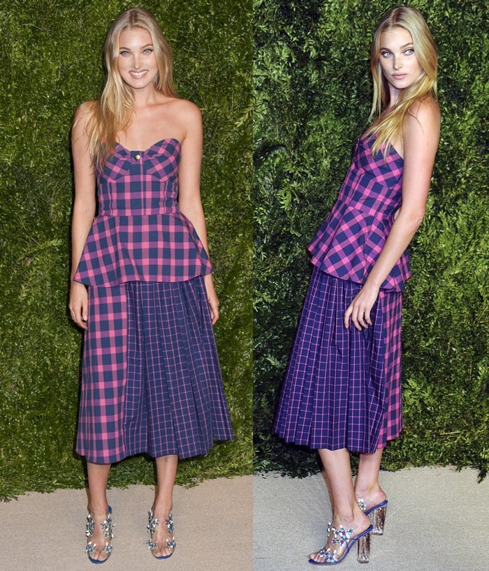Elsa Hosk wears a bright Tanya Taylor ensemble in New York City