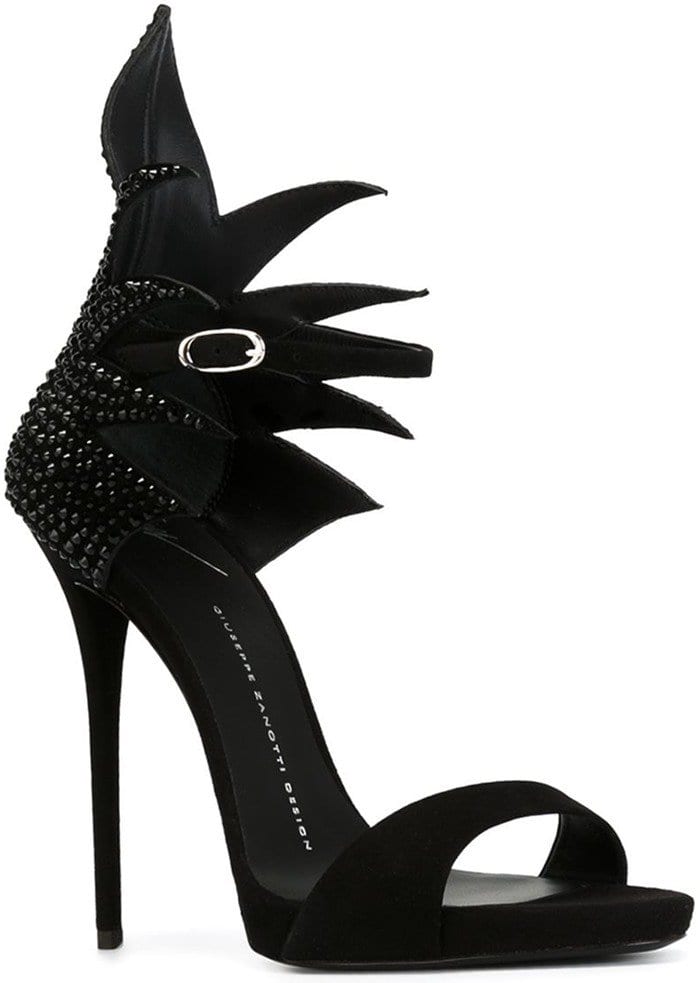 Giuseppe Zanotti Black Crystal-studded Jagged Suede Sandals