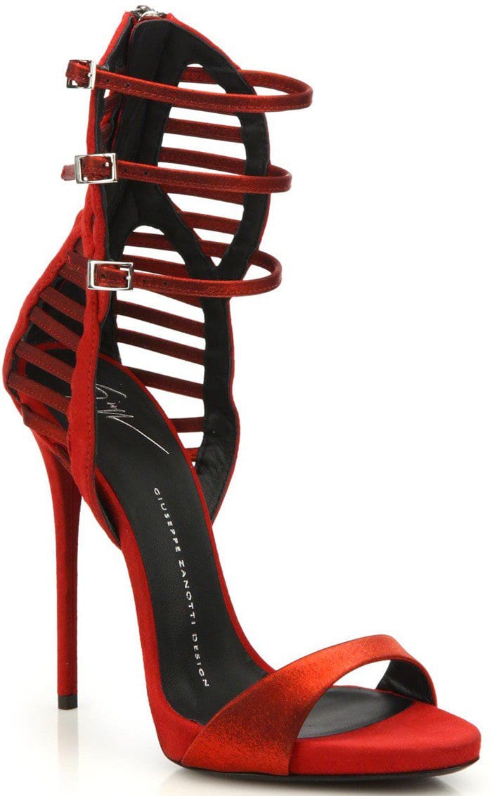 Giuseppe Zanotti Red Suede Satin Cage Sandals