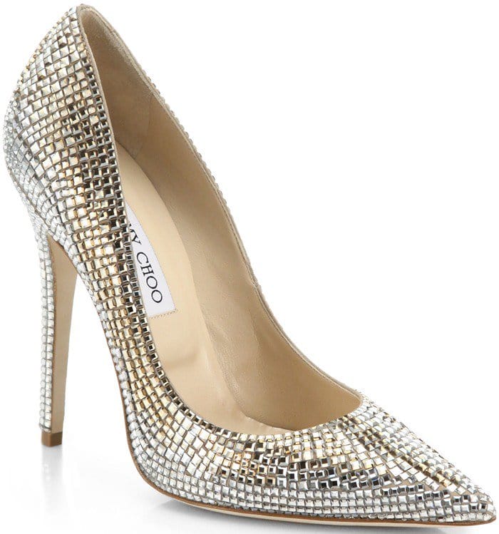 Jimmy Choo Gold Tartini Square Pave Crystal Suede Pumps