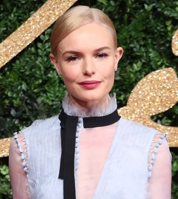 Kate Bosworth radiated elegance with her sleek, polished updo and soft pink lip color at the 2015 British Fashion Awards
