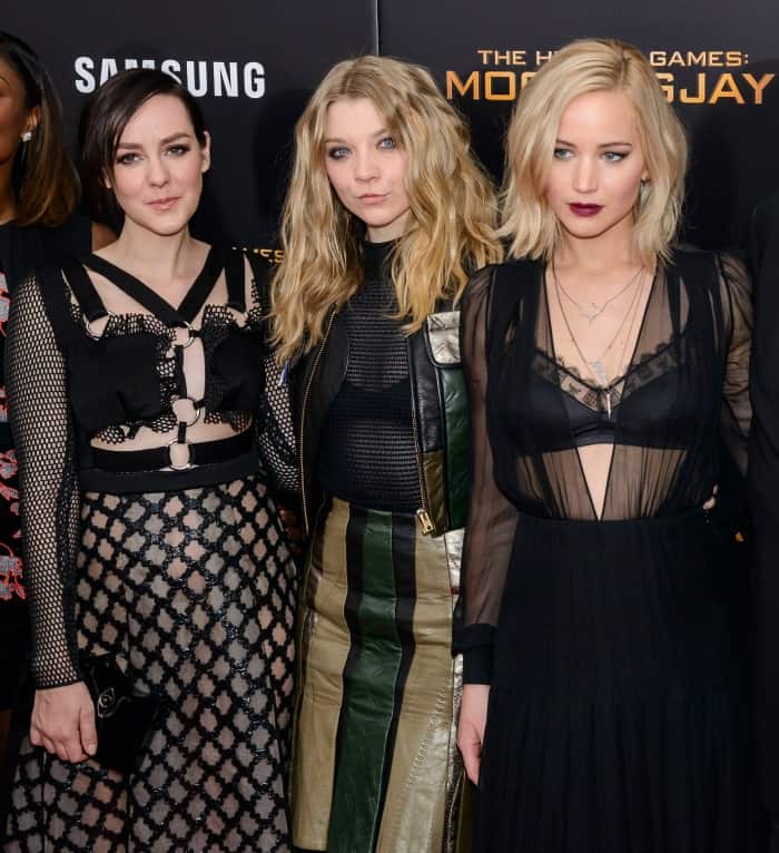 Jena Malone, Natalie Dormer, and Jennifer Lawrence attend the 'The Hunger Games: Mockingjay- Part 2' New York premiere