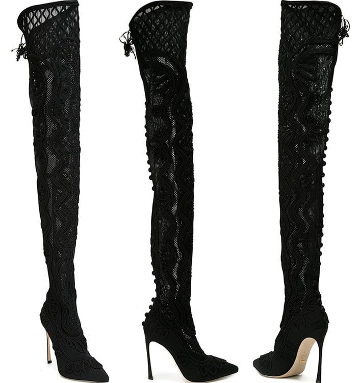 Sergio Rossi Embroidered Stiletto Thigh-High Boots