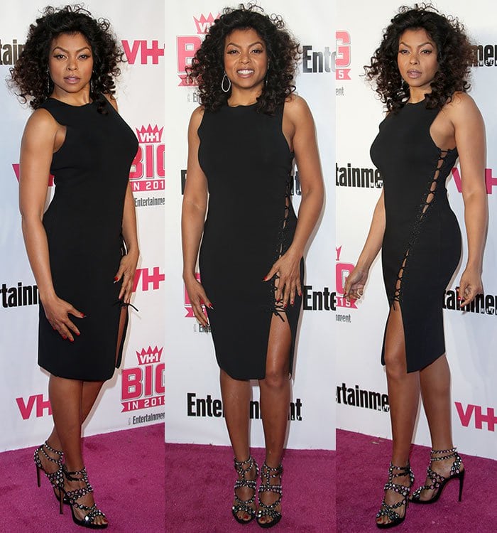 Taraji P. Henson shows off her body in a black form-fitting Alexander Wang dress