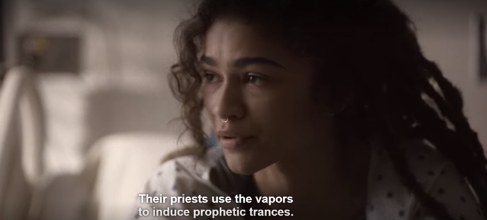 Zendaya as Fola Uzaki in The OA Season 2, delivering a cryptic line about prophetic trances