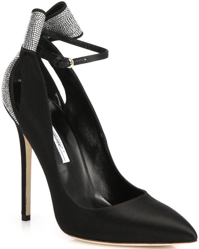 Brian Atwood Black Magda Strass Crystal Satin Bow Pumps