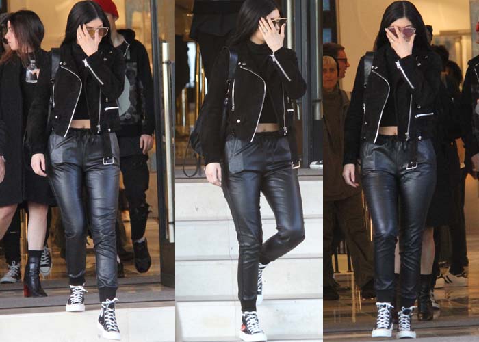 She paired faux leather joggers with high-top sneakers for a streetwear-meets-luxury vibe