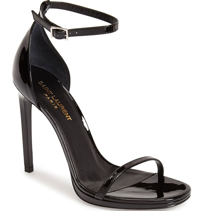 Saint-Laurent Jane Ankle Strap Sandals Black Patent
