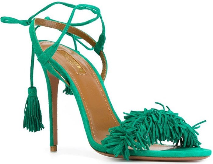 Aquazzura Wild Thing Sandals in Watermelon Green Suede