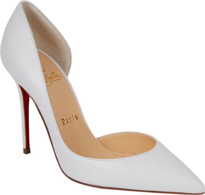 White Christian Louboutin 'Iriza' Patent Half-d'Orsay 100mm Red Sole Pumps