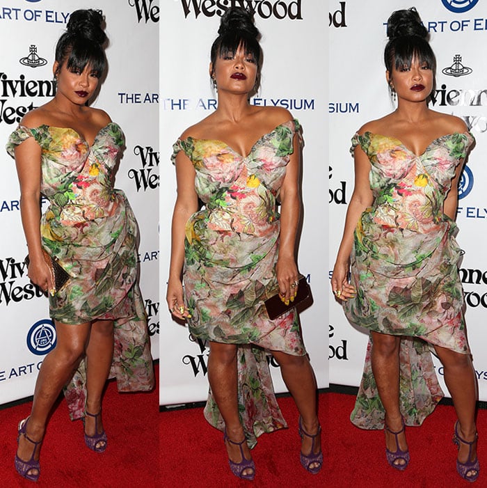 inger Christina Milian's dress was off-the-shoulder, which showed off Milian's shoulders and arms at The Art of Elysium 2016 HEAVEN Gala presented by Vivienne Westwood  Andreas Kronthaler