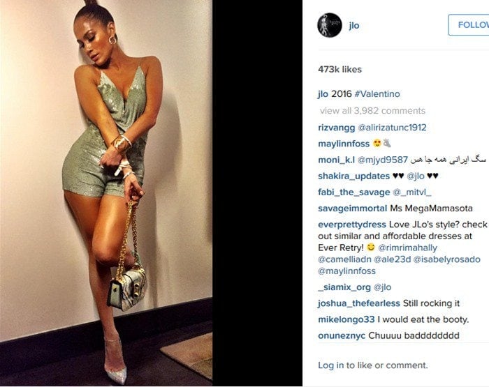 Jennifer Lopez in a glittering Versace dress and Christian Louboutin pumps