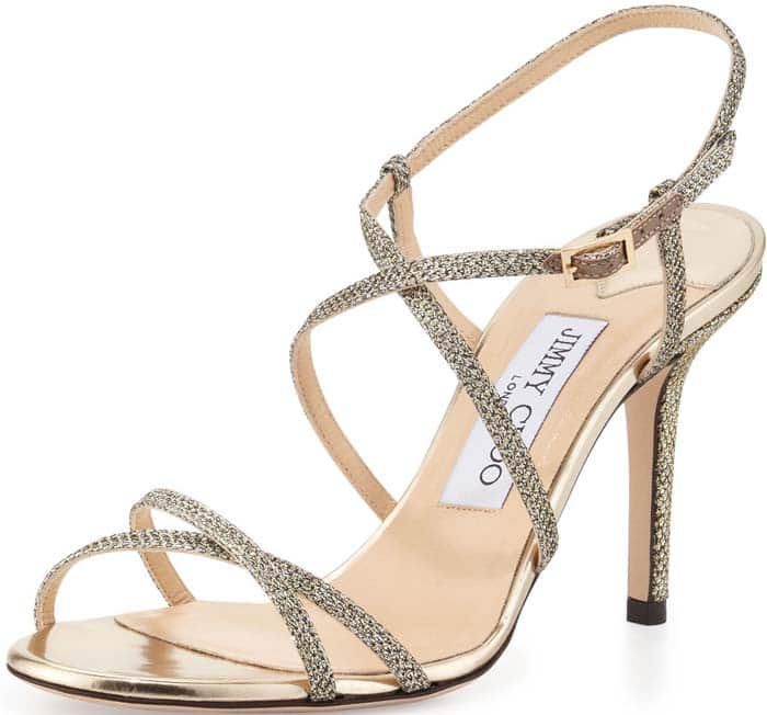 Jimmy Choo Elaine Glitter Sandal in Light Bronze