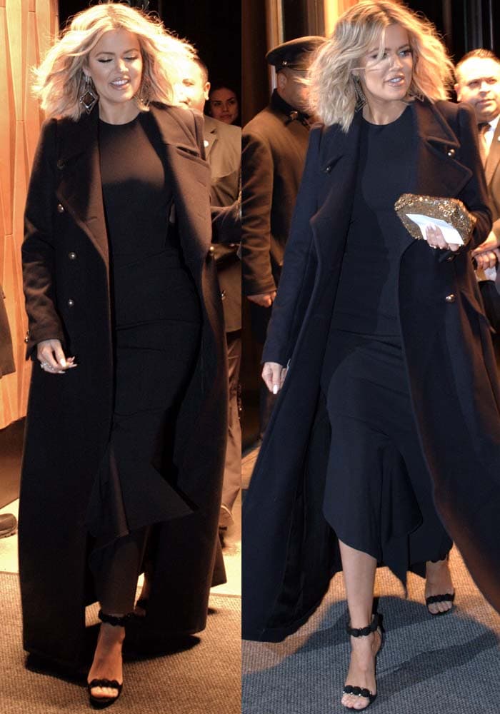 Khloé Kardashian wears a floor-length trench coat by Chloé to promote her new book