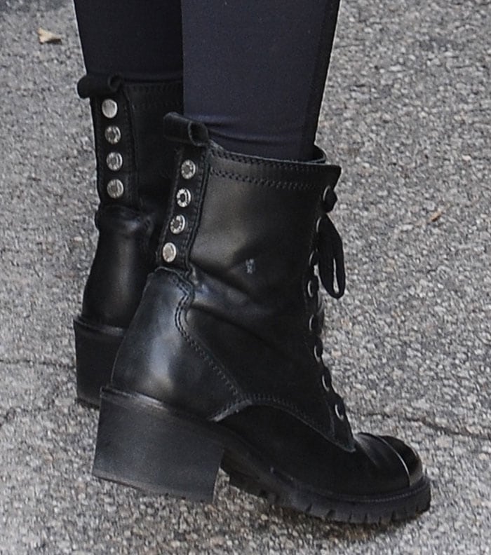 Lily Collins's feet in military-style Zadig Voltaire boots