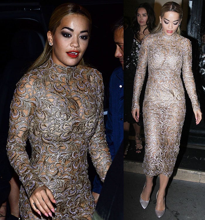 Rita Ora reveals her nude underwear in a see-through Ralph Russo dress