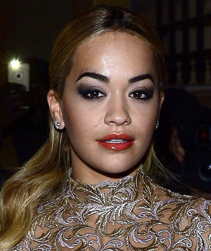 Rita Ora slicks her hair back for the Ralph Russo fashion show