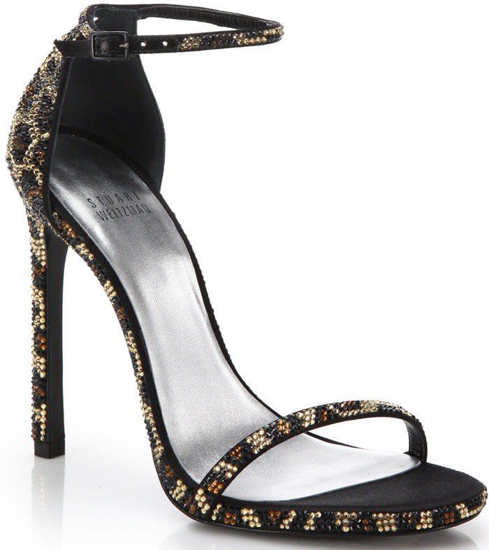 Stuart Weitzman Brown Nudist Leopard-print Pave Crystal Sandals