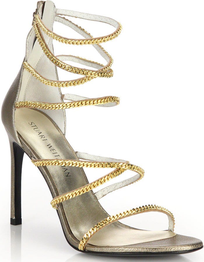 Stuart Weitzman Gold Xchain Metallic Leather Evening Sandals