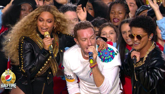 Beyoncé and Bruno Mars upstage Coldplay's Chris Martin during an electrifying Super Bowl 50 Halftime Show performance