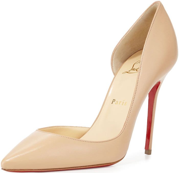 Nude Christian Louboutin 'Iriza' Patent Half-d'Orsay 100mm Red Sole Pumps
