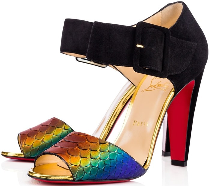 Christian Louboutin Trezotro Buckle-Strap Sandals in Rainbow Python