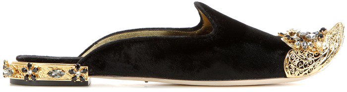 Dolce Gabbana Embellished velvet slippers side