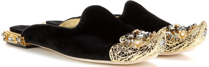 Dolce Gabbana Embellished velvet slippers