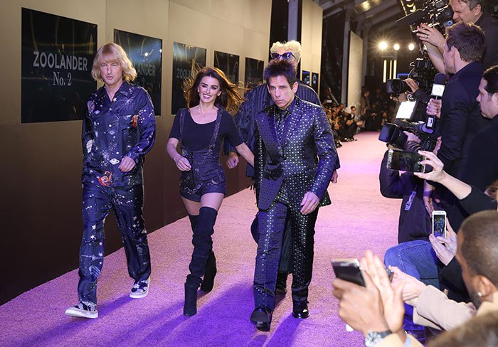 Owen Wilson, Penélope Cruz and Ben Stiller strut the purple carpet to promote "Zoolander No. 2"