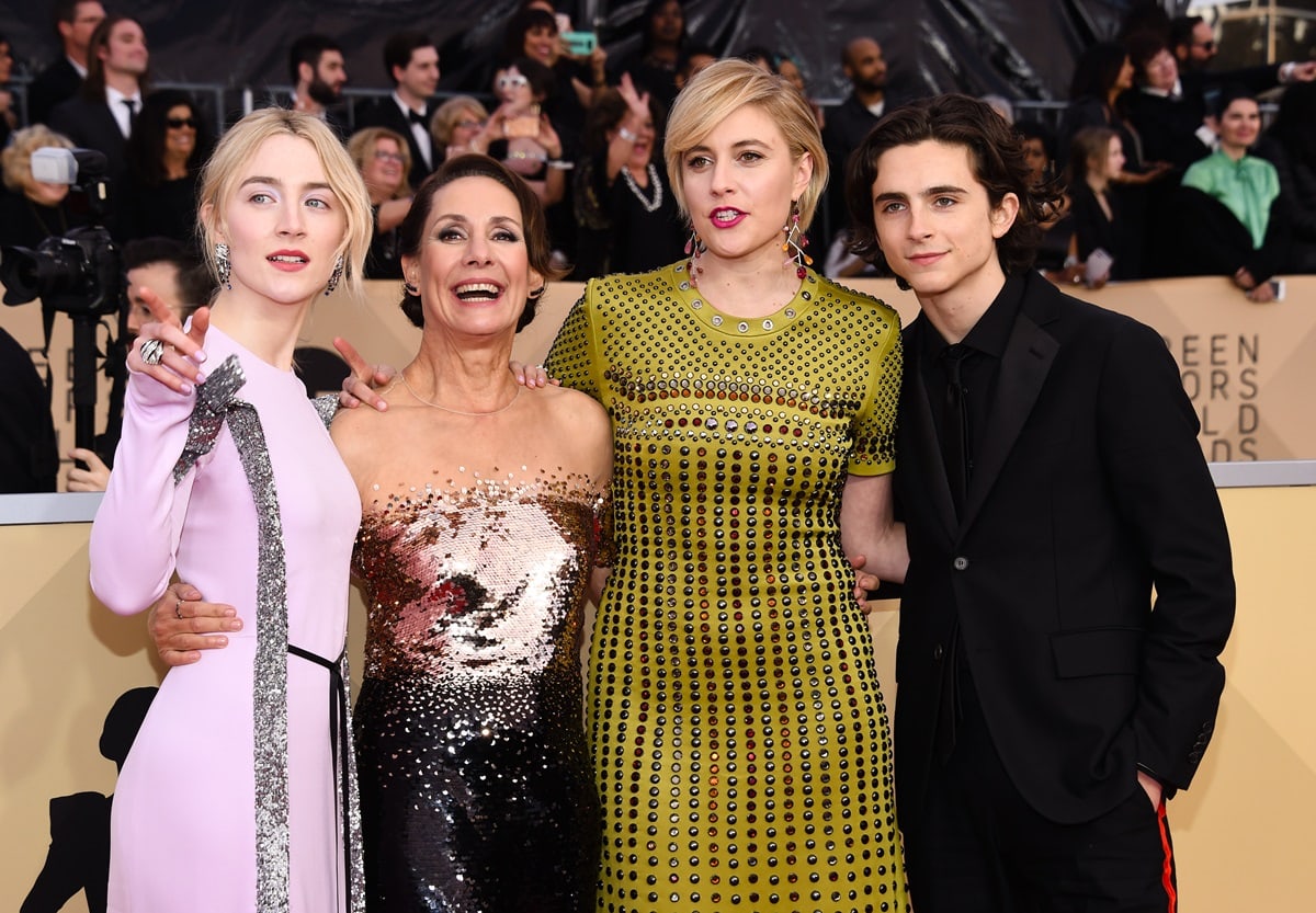 Saoirse Ronan, Laurie Metcalf, Greta Gerwig, and Timothée Chalamet arrive at the 24th Annual Screen Actors Guild Awards