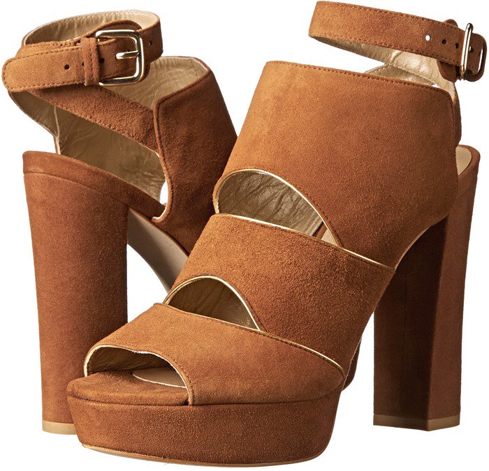 Stuart Weitzman Suede Splits Platform Sandal in Amaretto Suede