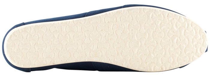 Genuine TOMS shoes feature flexible outsoles with a light, textured pattern—authentic pairs bend easily and provide grip, unlike the stiff, flat soles often found on counterfeits