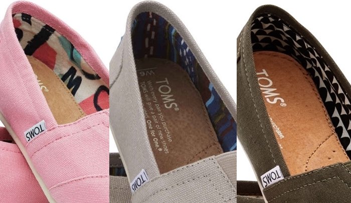 Authentic TOMS shoes often feature unique printed linings that vary by style and season—a detail frequently overlooked or poorly replicated in counterfeit versions